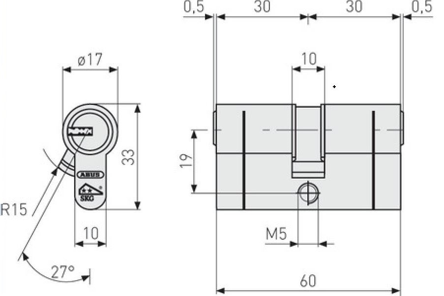 ABUS D10PS biztonsgi cilinderes  zrbett 30/30 mretek